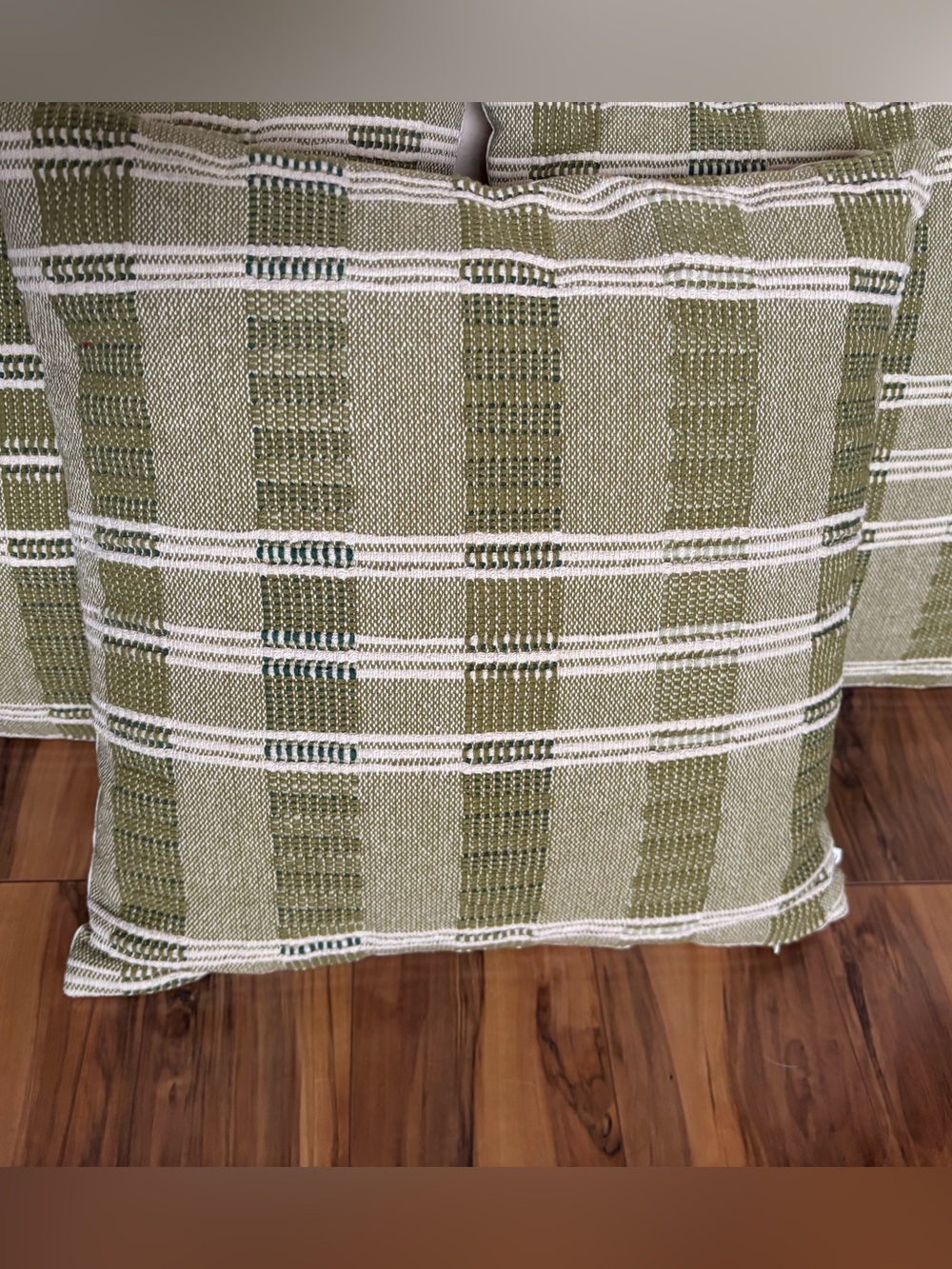 Hearth & Hand Olive Green and Cream Plaid Throw Pillows - Set of 3 - Picture 3 of 6